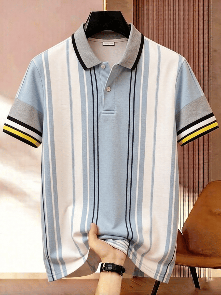 Men's Business Colorblock Plaid Print Polo Shirt