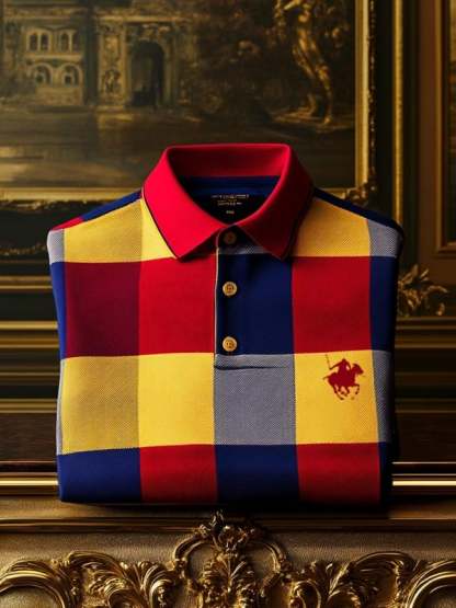 Men's Check Business Casual Short Sleeve Polo Shirt