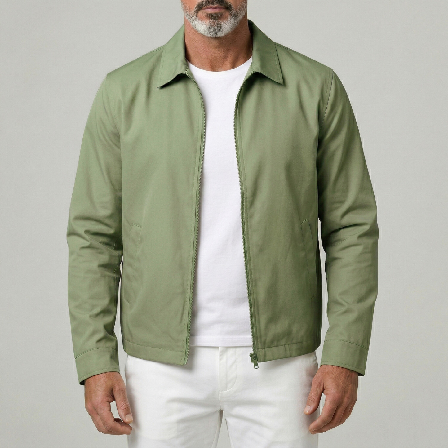 Men's Casual Plain Turndown Collar Slant Pockets Outdoor Zip Up Jacket
