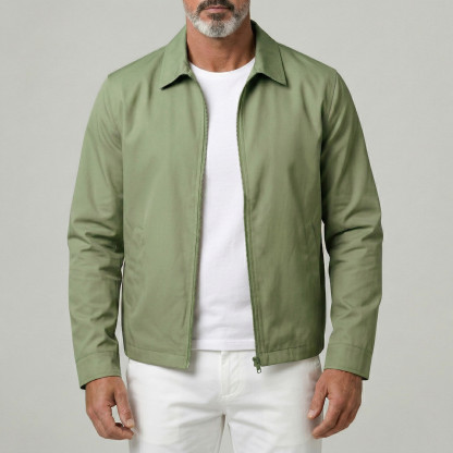 Men's Casual Plain Turndown Collar Slant Pockets Outdoor Zip Up Jacket