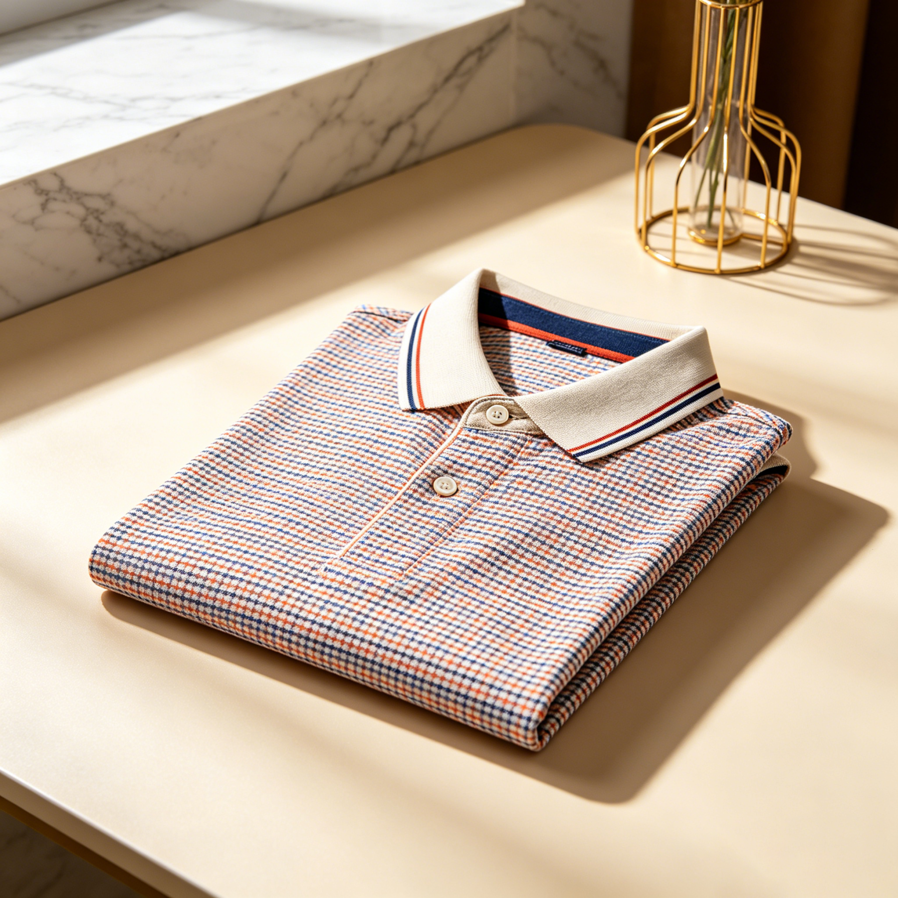 Tri-Color Tiny Check Short Sleeve Polo Shirt
