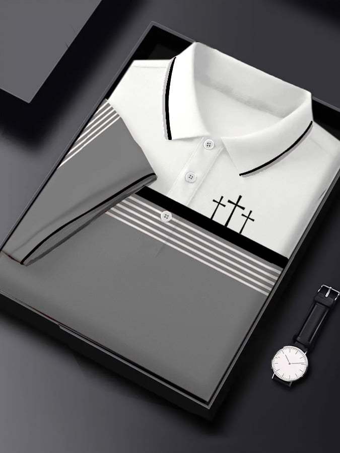 Men's Retro Faith  Casual Printed Short Sleeve Polo Shirt