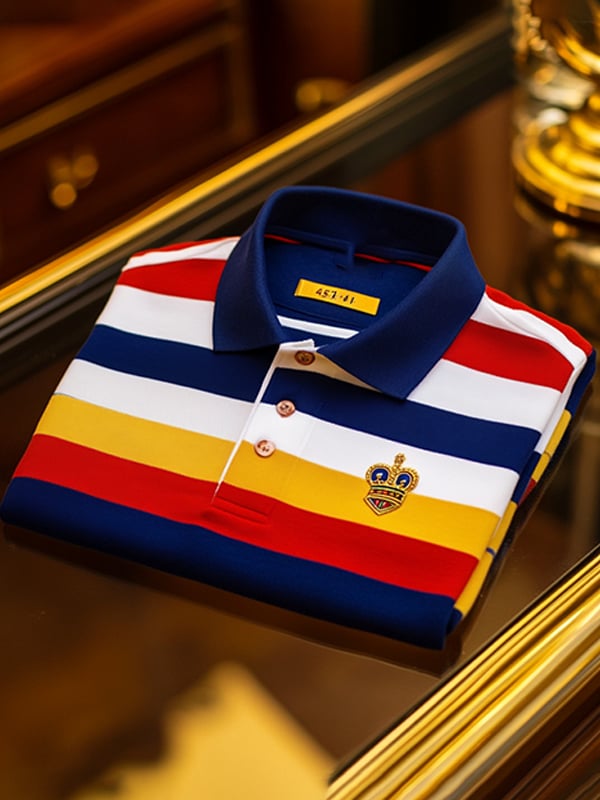 Men's Retro Business Stripe Print Long Sleeve Polo Shirt