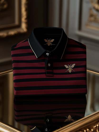 Men's Retro Business Logo Print Long Sleeve Polo Shirt