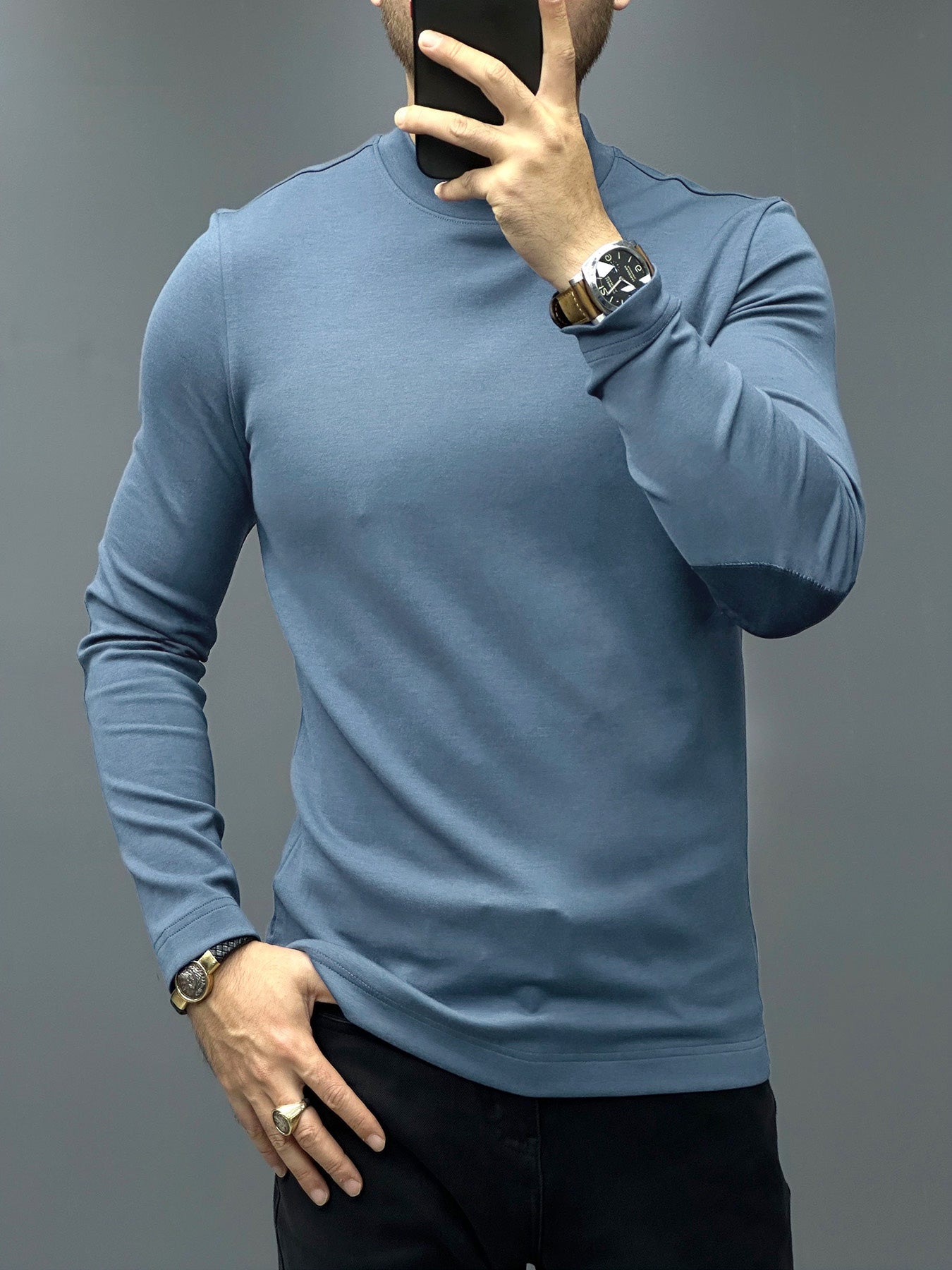 Modal Blend Elbow Patch Long Sleeve Tee:Slim Fit
