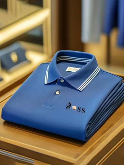 Men's Business Logo Print Lapel Polo Shirt