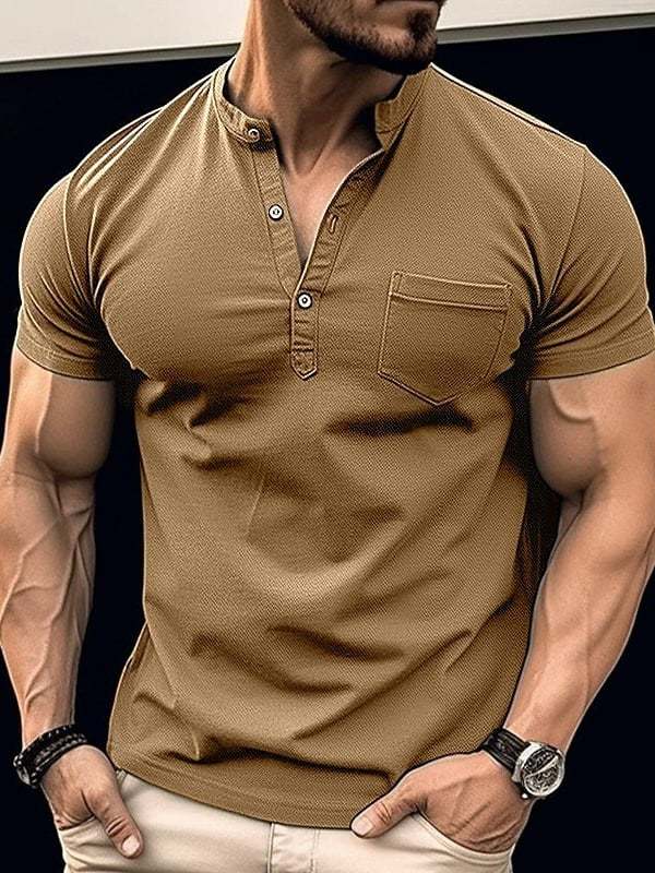 Men's short-sleeved Henry shirt T-shirt