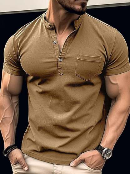 Men's short-sleeved Henry shirt T-shirt