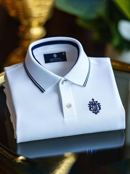 Men's Business Casual Logo Button Short Sleeve Polo Shirt