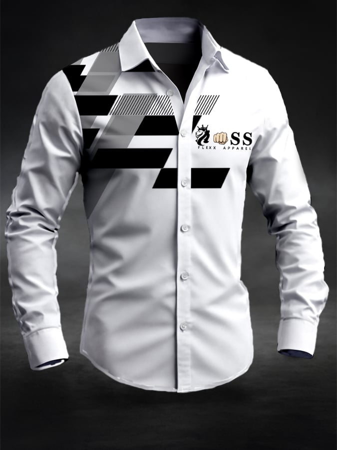 Men's Retro Letter Design Printed Business Long Sleeve Shirt