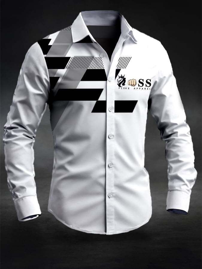 Men's Retro Letter Design Printed Business Long Sleeve Shirt