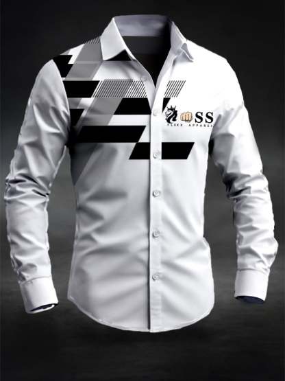 Men's Retro Letter Design Printed Business Long Sleeve Shirt