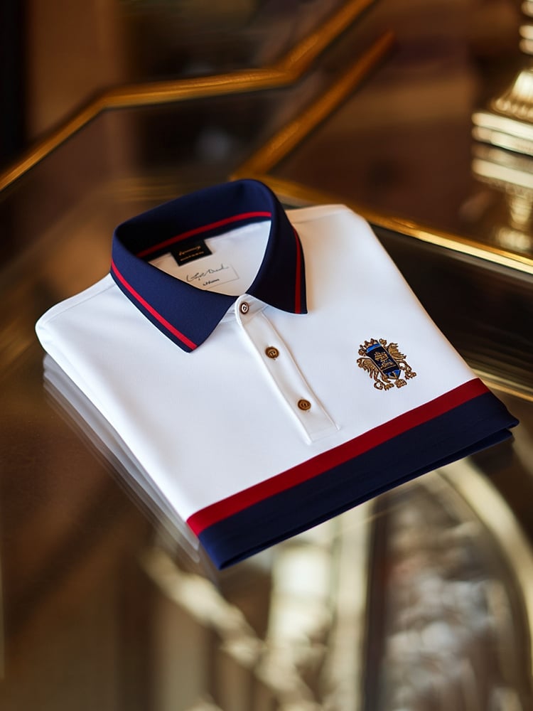 Men's Classic Business Check Logo Button Short Sleeve Polo Shirt