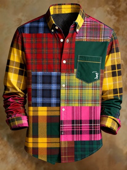 Men's Retro Patchwork Plaid Pattern Print Shirt