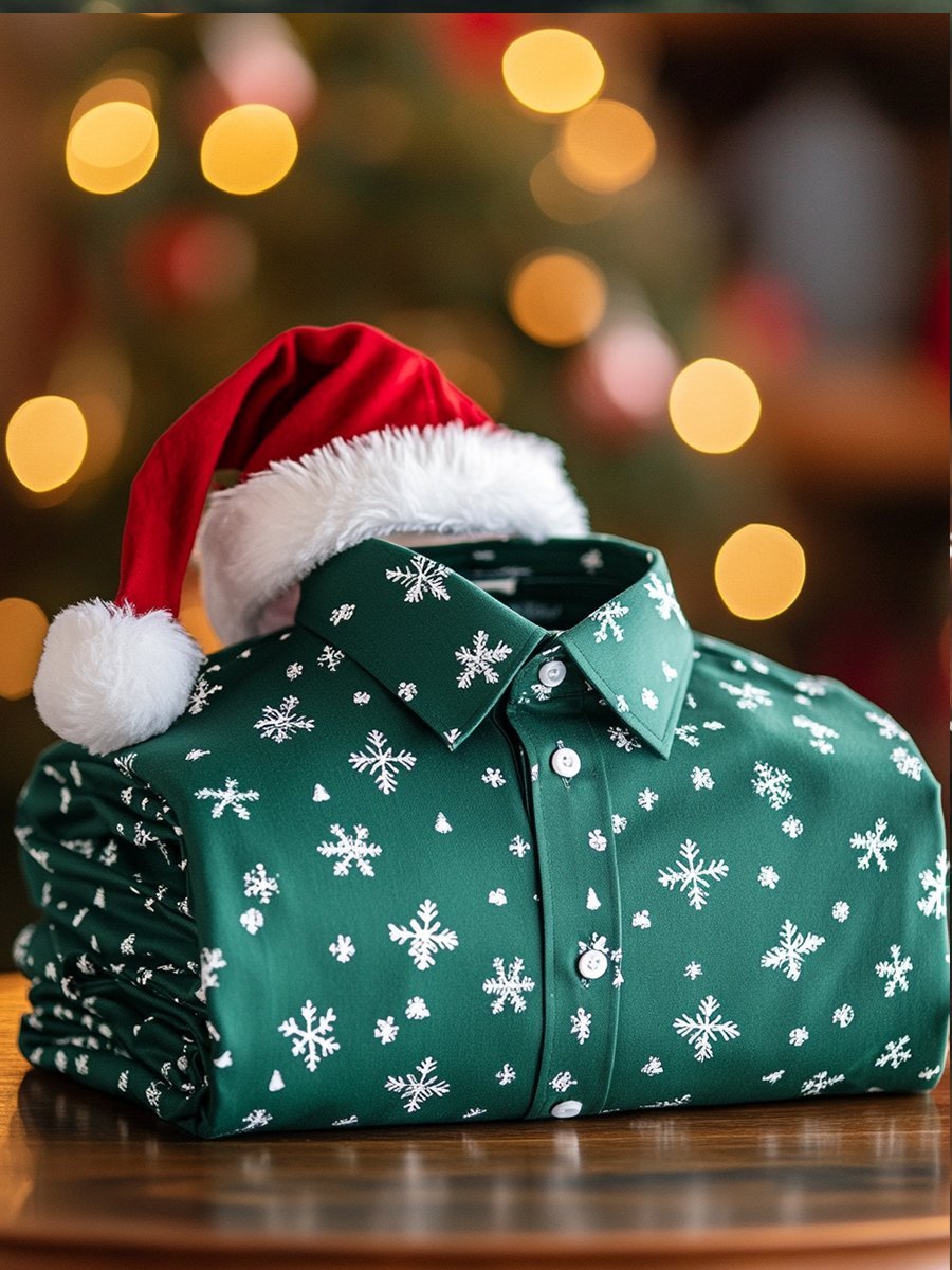 Christmas Men's Business Luxury Snowflake Long Sleeve Shirt
