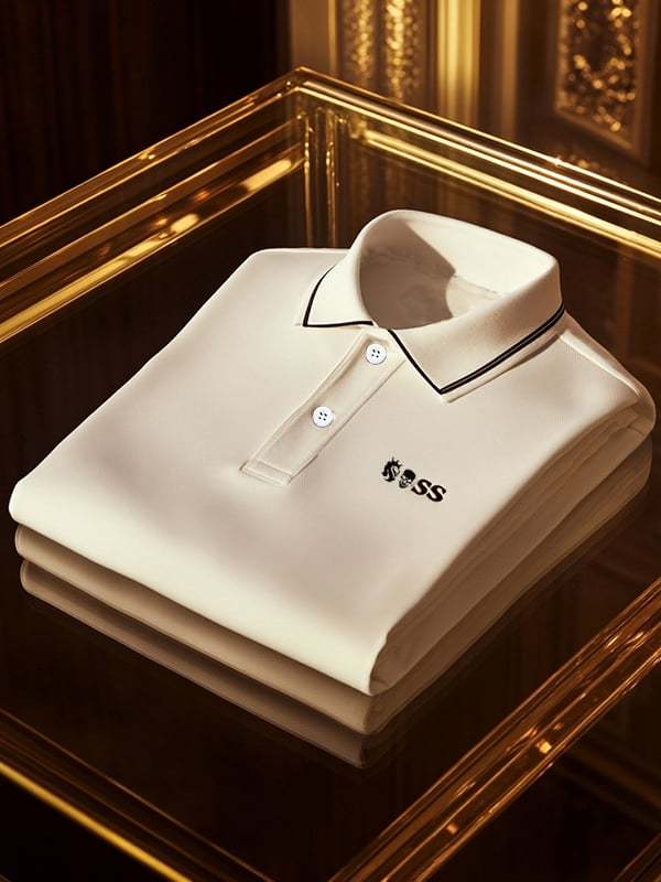 Men's Retro Business Stripe Print Long Sleeve POLO Shirt