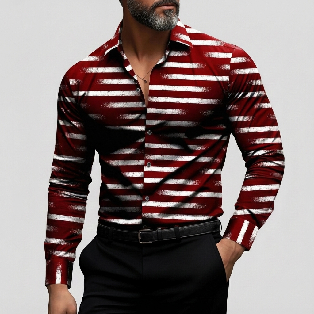 Men's Business Casual Striped Shirt Collar Single Breasted Long Sleeve Shirts