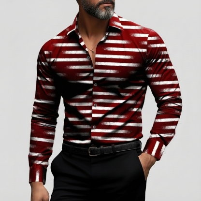 Men's Business Casual Striped Shirt Collar Single Breasted Long Sleeve Shirts