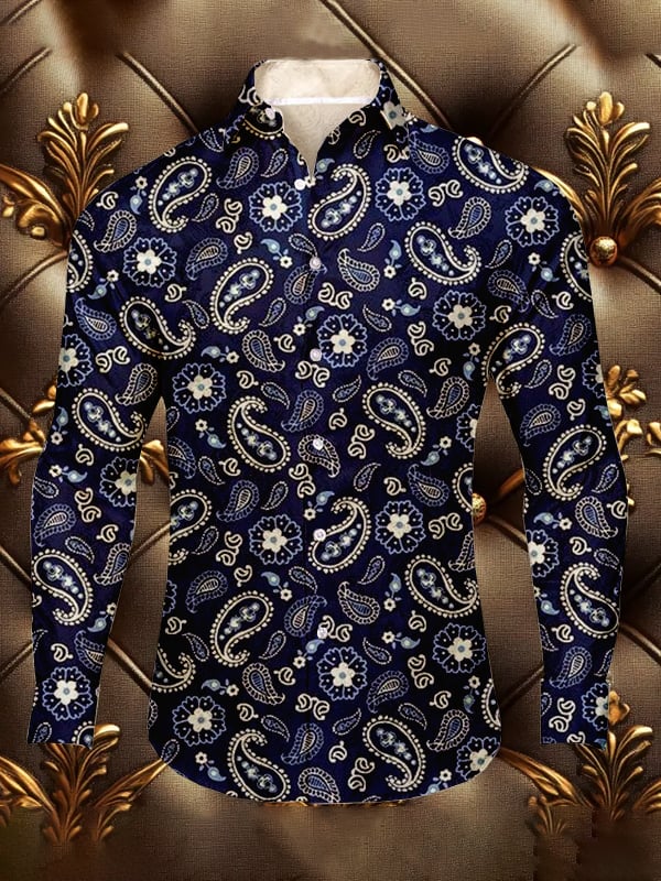 Men's Silk Business Paisley Pattern Luxury Long Sleeve Shirt