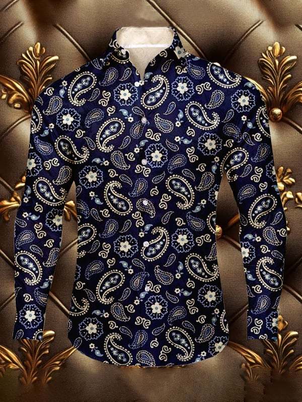 Men's Silk Business Paisley Pattern Luxury Long Sleeve Shirt