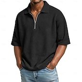 Men's Waffle Polo Shirts Zip Polo