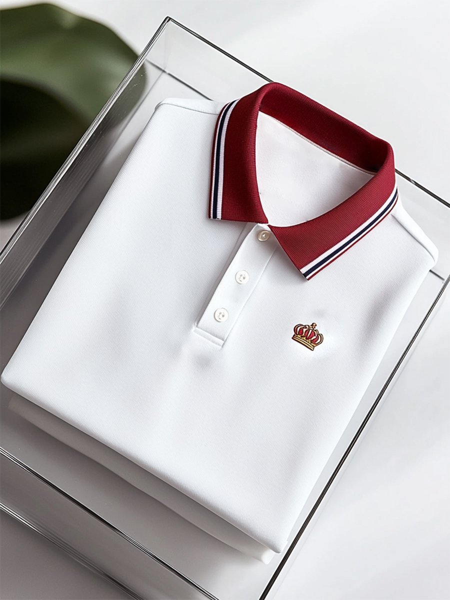 Men's Business Casual Striped Button Short Sleeve Polo Shirt