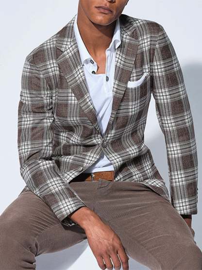 Men's Fashion Casual Two Button Large Pocket Plaid Blazer