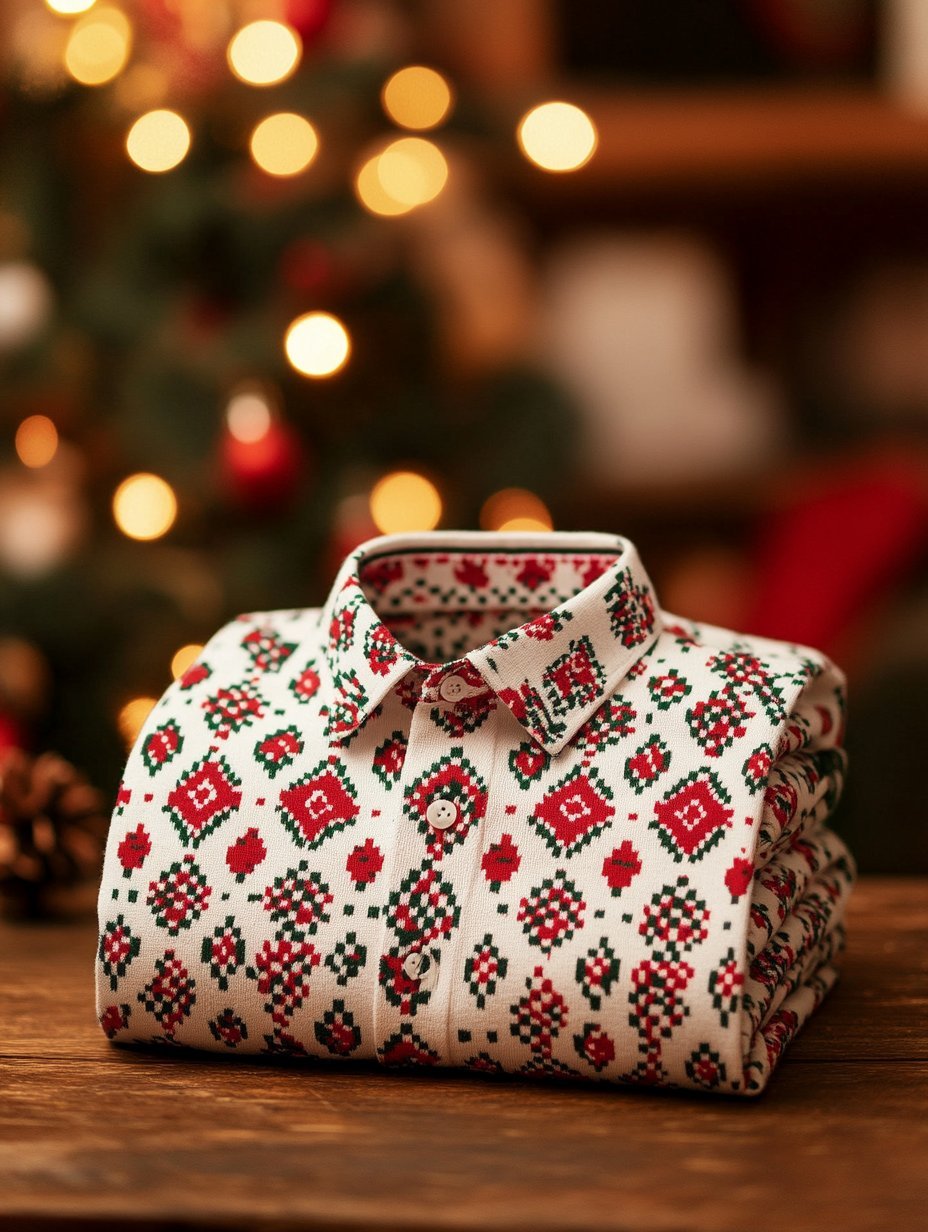 Christmas Men's Business Luxury Lantern Print Long Sleeve Shirt