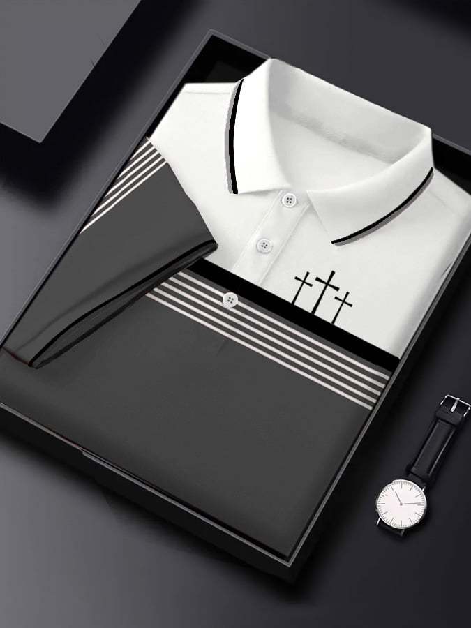 Men's Retro Faith  Casual Printed Short Sleeve Polo Shirt