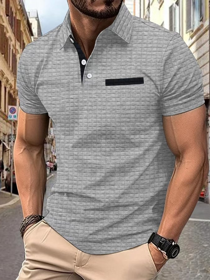 Men's Classic Colorblock Jacquard Plaid Lapel Polo Jacket