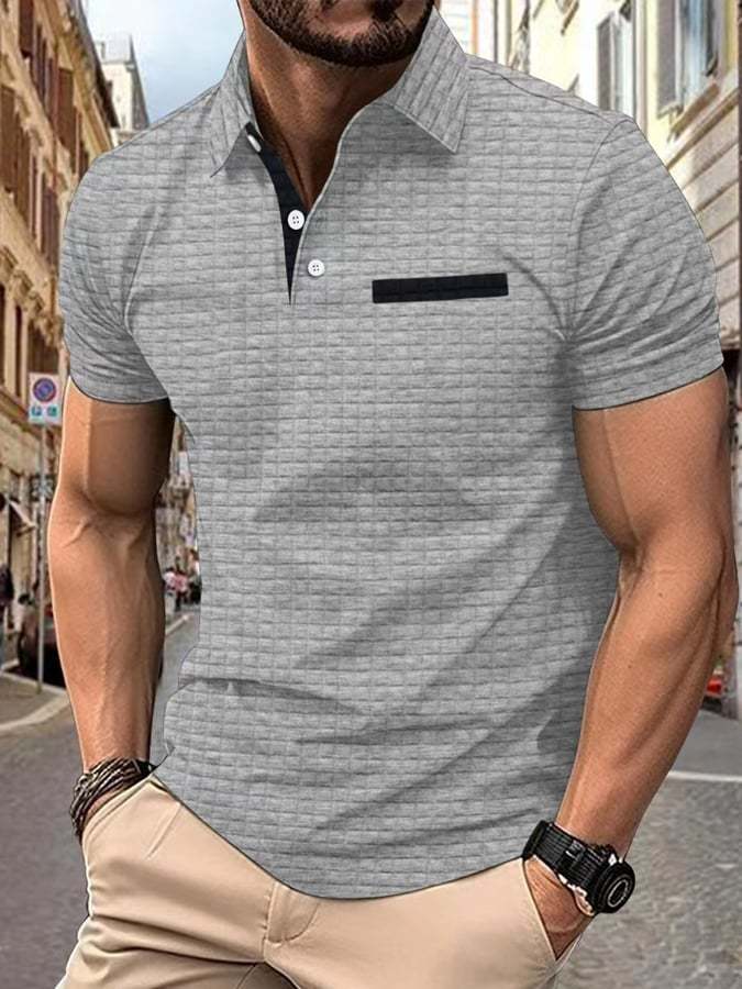 Men's Classic Colorblock Jacquard Plaid Lapel Polo Jacket
