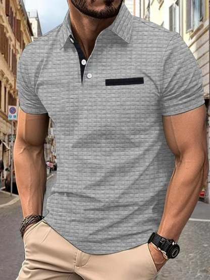 Men's Classic Colorblock Jacquard Plaid Lapel Polo Jacket