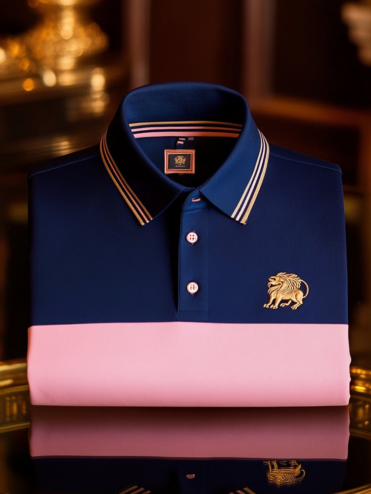 Men's Retro Business Logo Print Long Sleeve Polo Shirt