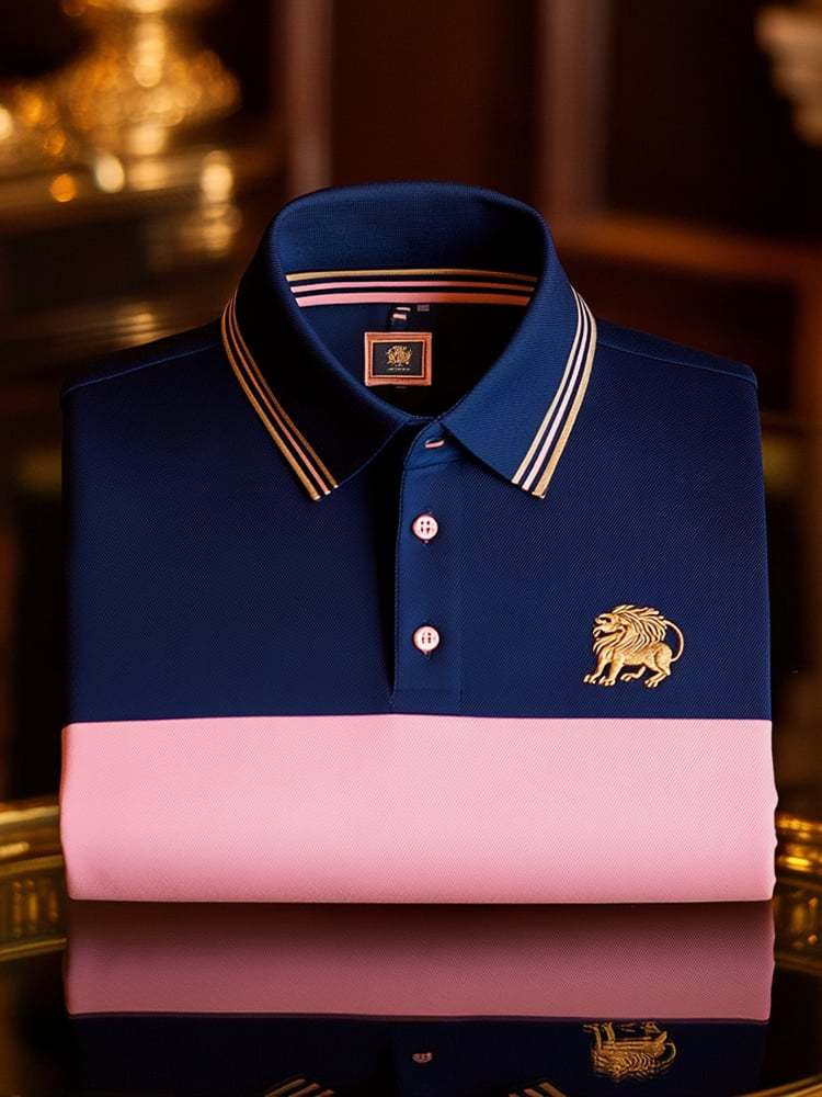 Men's Retro Business Logo Print Long Sleeve Polo Shirt