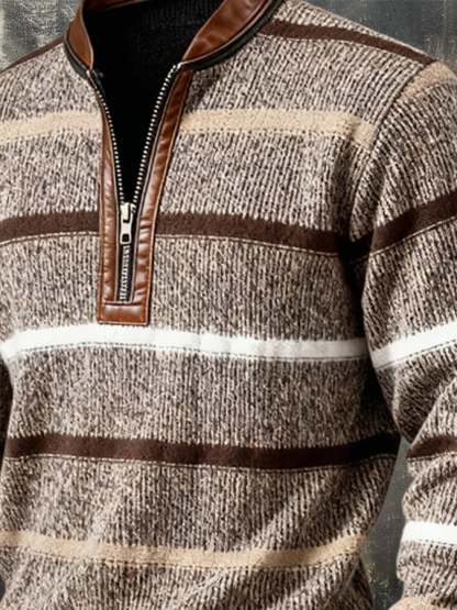 Men'S Casual Retro Contrast Color Half Zip Stand Collar Long Sleeve Sweatshirt