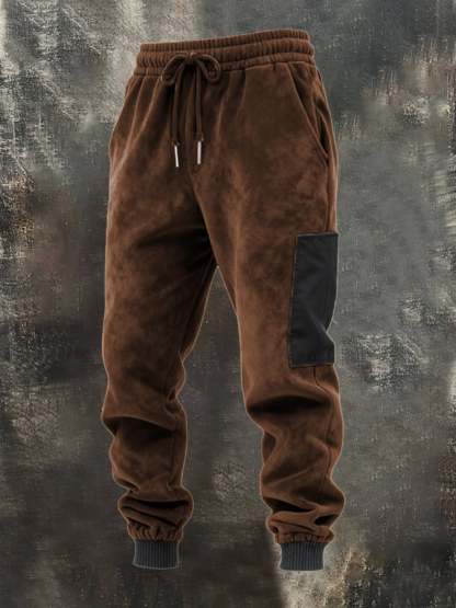 Men's Retro Velvet Contrast Hooded Casual Sweatshirt Set