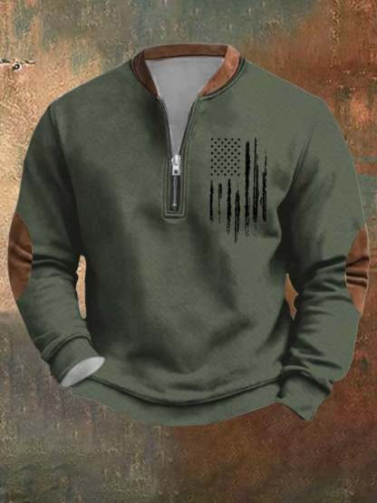 Men's Vintage Print Casual Zipper Sweatshirt