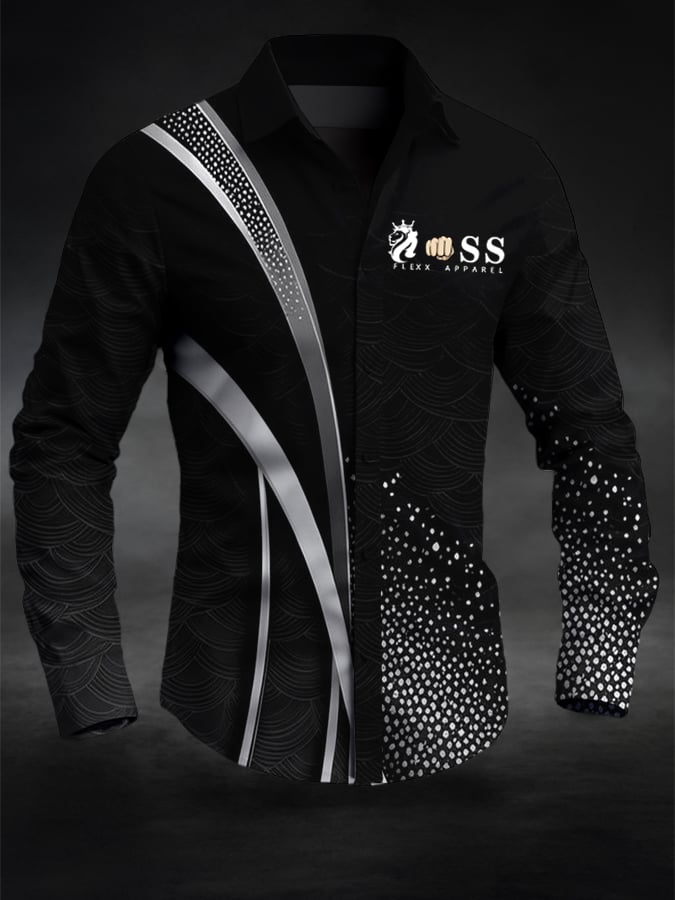 Men's Retro Letter Design Printed Business Long Sleeve Shirt