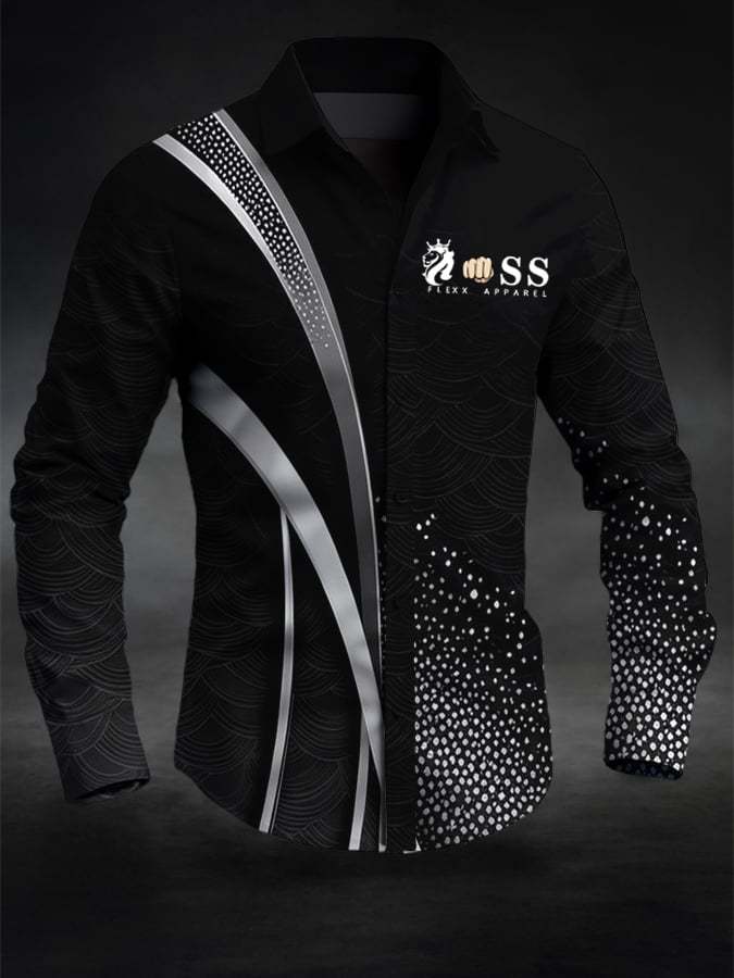 Men's Retro Letter Design Printed Business Long Sleeve Shirt