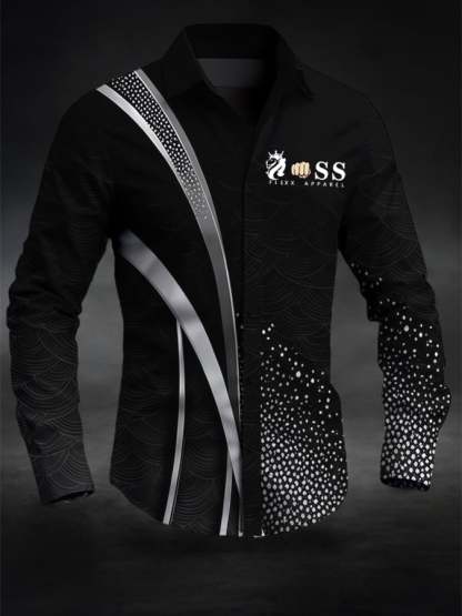 Men's Retro Letter Design Printed Business Long Sleeve Shirt