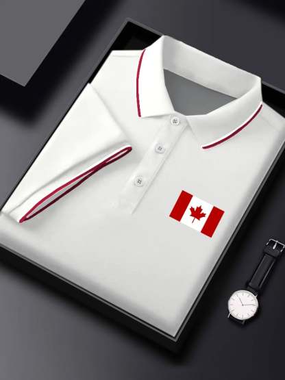 Men's Casual Canadian Contrast Short Sleeve Polo Shirt