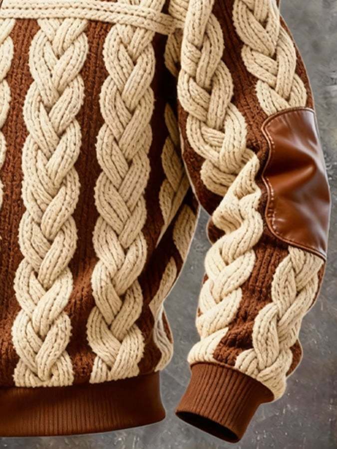 Men's Retro Color Block Print Zipper Sweatshirt