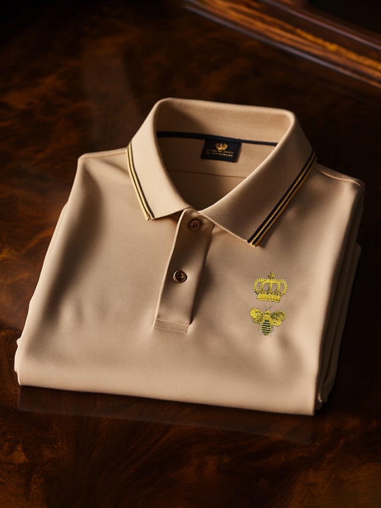 Men's Classic Business Check Logo Button Short Sleeve Polo Shirt