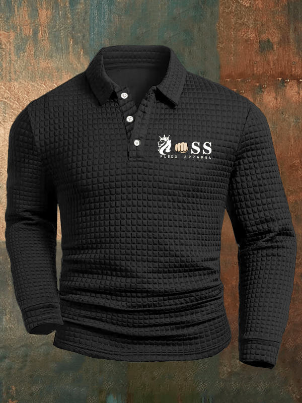 Men's Retro Letter Printed Checkered Fabric Casual Polo Shirt