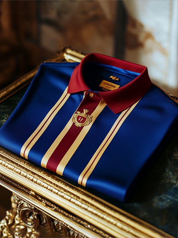 Men's Business Stripe Logo Button-Down Short Sleeve Polo Shirt