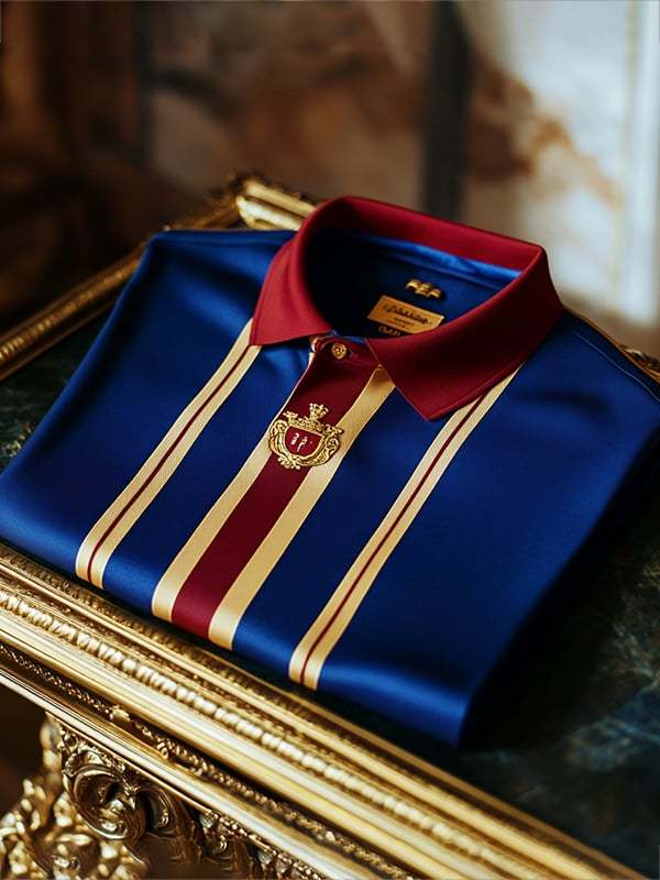 Men's Business Stripe Logo Button-Down Short Sleeve Polo Shirt