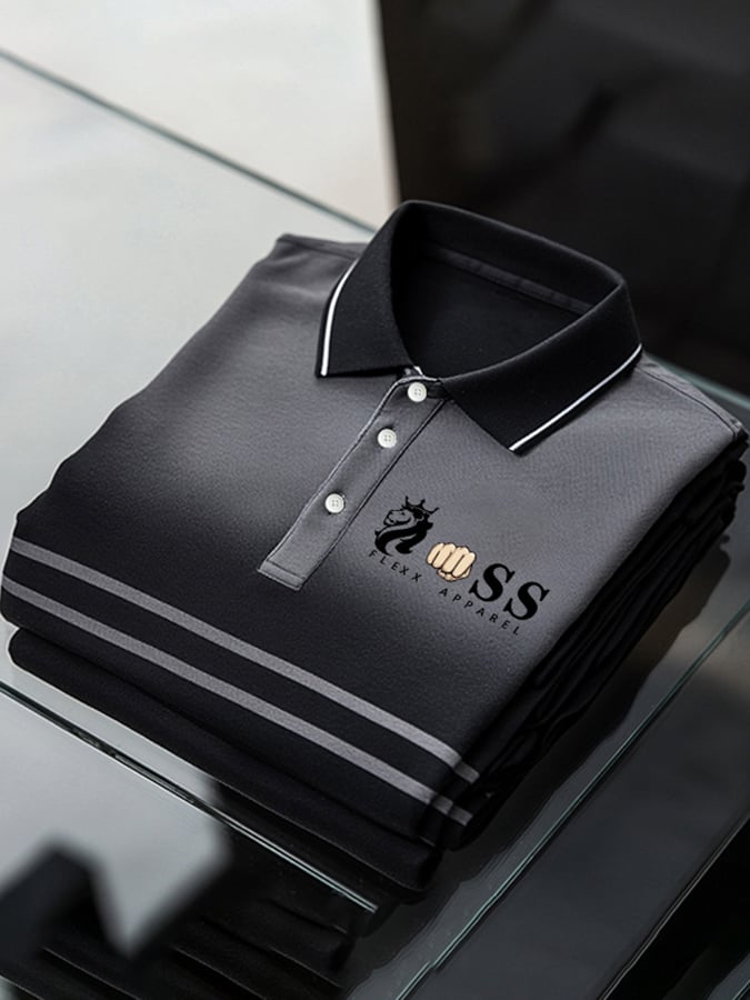 Men's Business Casual Printed Short Sleeve Polo Shirt