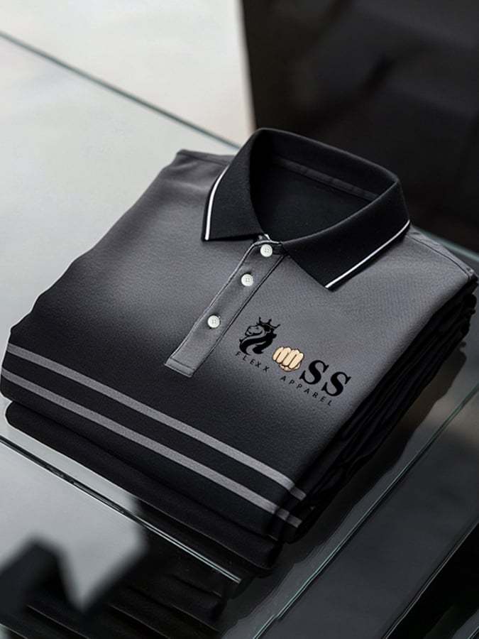 Men's Business Casual Printed Short Sleeve Polo Shirt