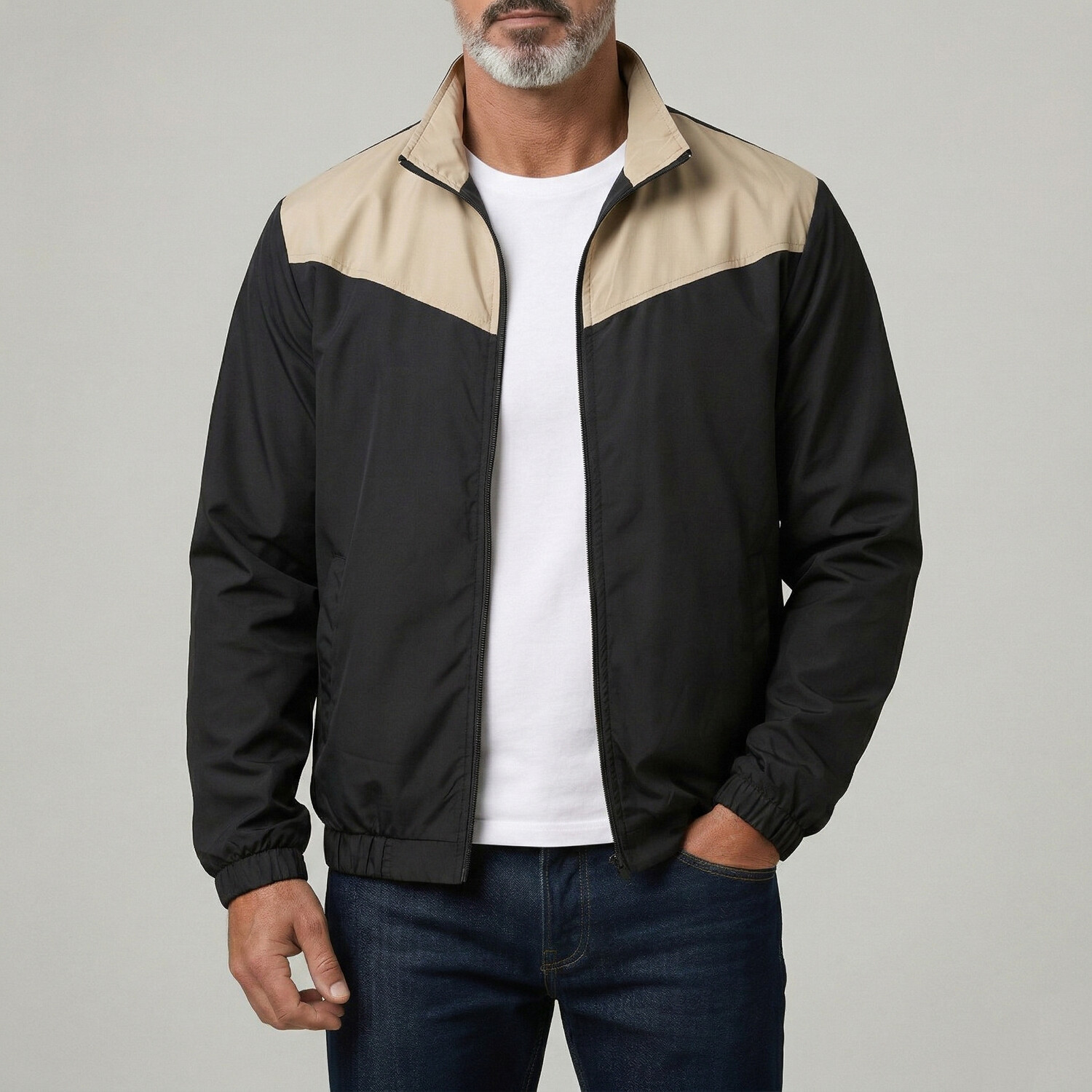 Men's Outdoor Windproof Elastic Cuffs Contrast Color Stand Collar Zipper Jacket