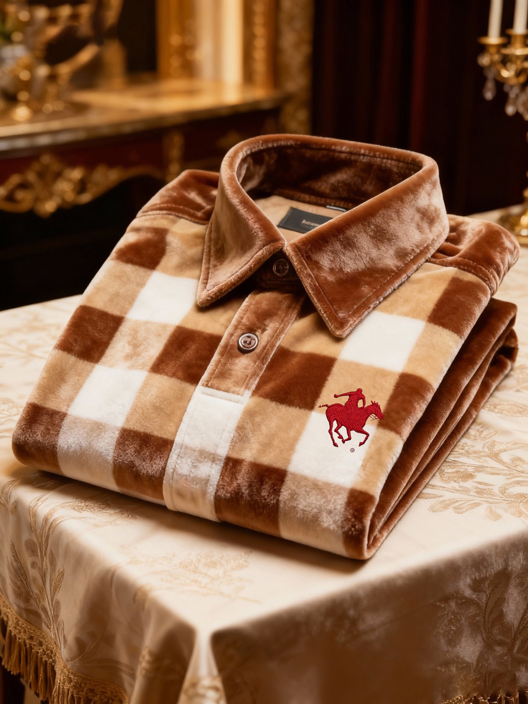 Men's Velvet Business Logo Print Long Sleeve Polo Shirt